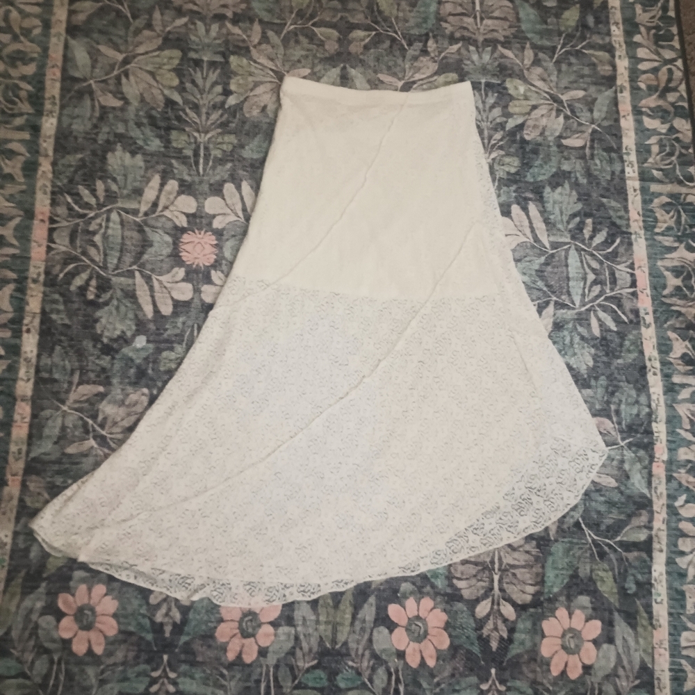 Ultra Flirt Womens Ivory Lace Assymettric Midi Skirt Small Sheer Dainty Angel - Picture 5 of 11